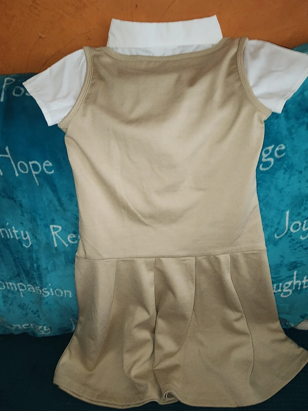 The Children's Place White Collared  with Khaki Layer Uniform Dress